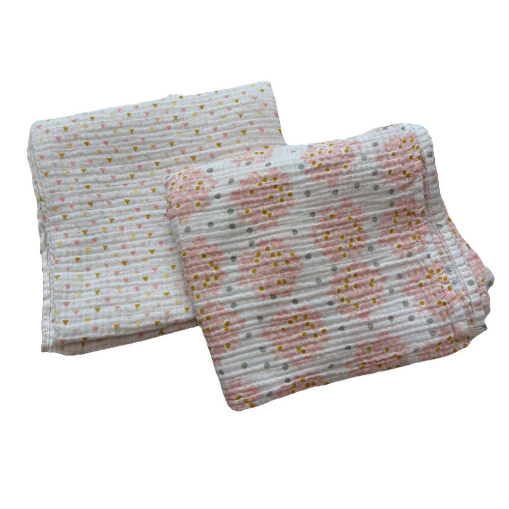 Swaddle Designs Baby Infant Blankets Bundle of Two Gauzy Cotton White & Pink